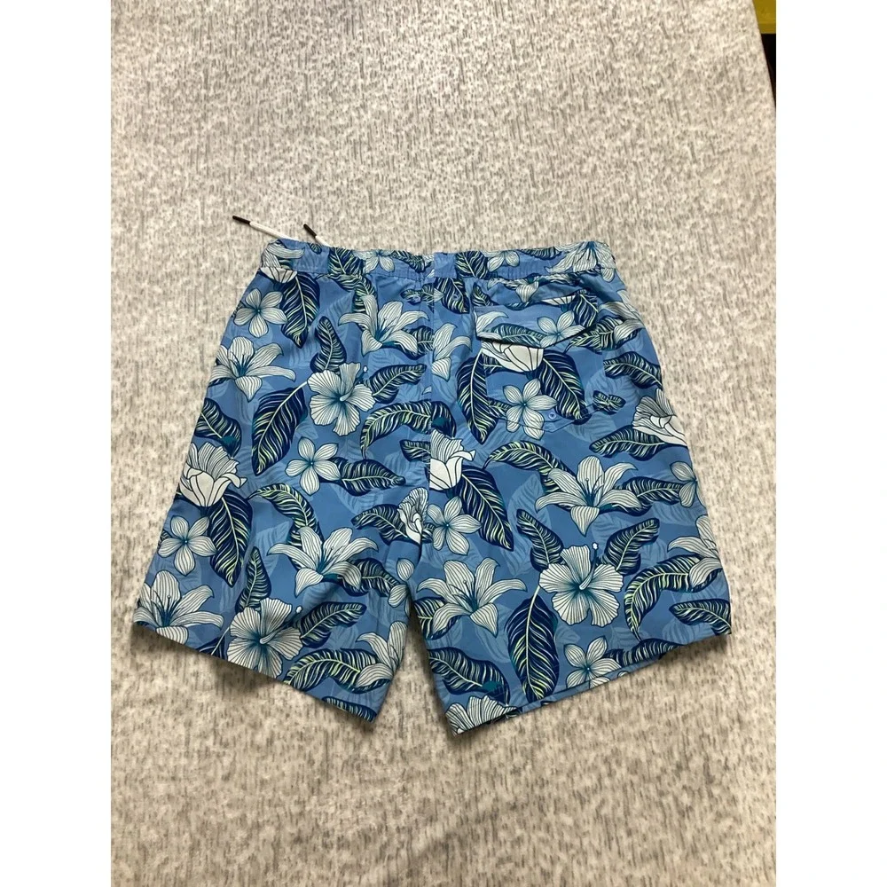 Berkley Jensen‎ Mens Blue Tropical Floral Swim Trunks Mesh Lined Medium nwot